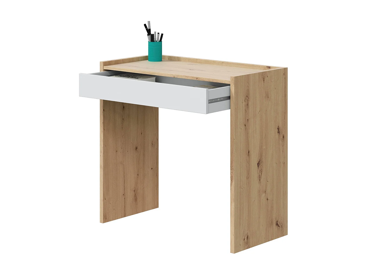 Bureau Ddepaol, Bureau linéaire avec tiroir, Table d'étude ou de bureau pour PC, 82x40h77 cm, Chêne noué et Blanc
