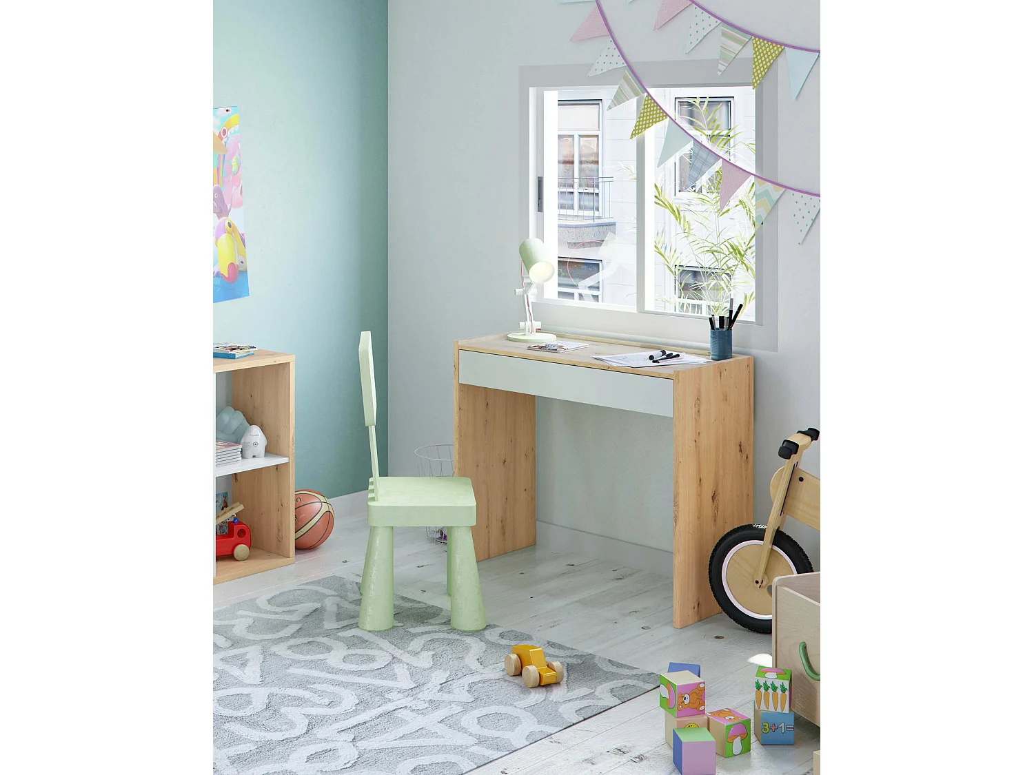 Bureau Ddepaol, Bureau linéaire avec tiroir, Table d'étude ou de bureau pour PC, 82x40h77 cm, Chêne noué et Blanc