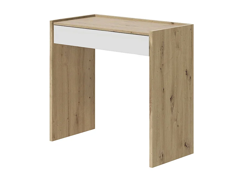 Bureau Ddepaol, Bureau linéaire avec tiroir, Table d'étude ou de bureau pour PC, 82x40h77 cm, Chêne noué et Blanc