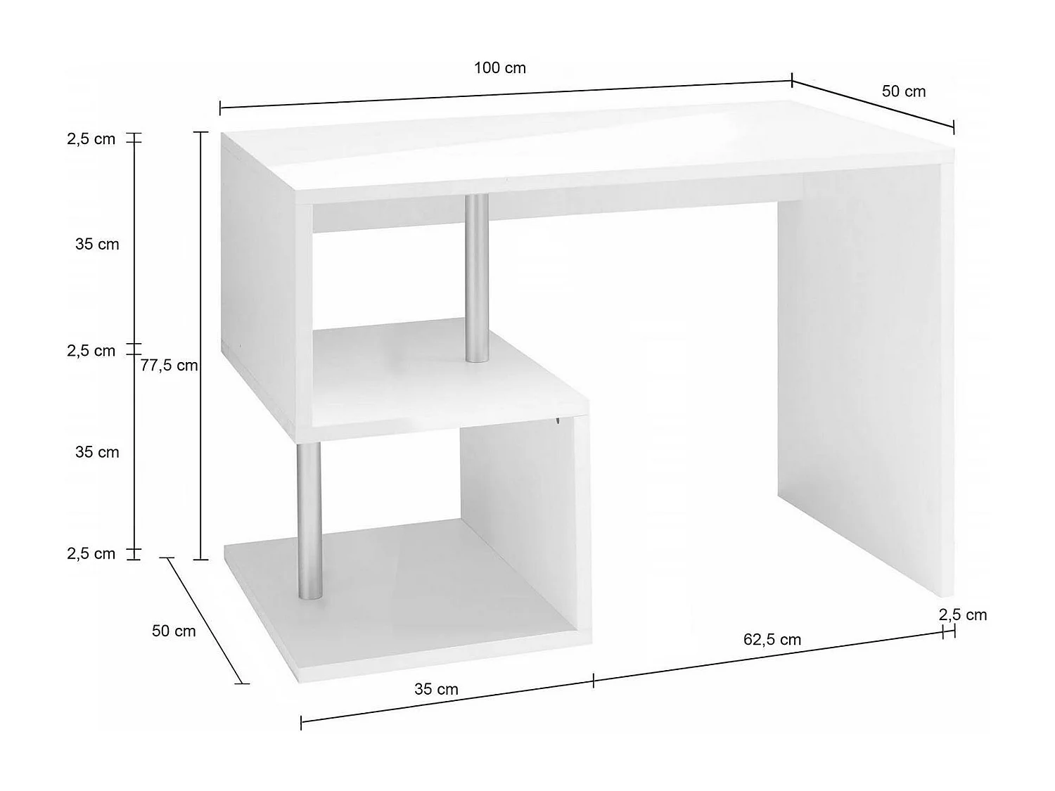 Mesa Dgyombe, Mesa Linear para PC, Mesa de escritório multiuso, Mesa multiposições que economiza espaço, 100% Fabricado na Itália, 100x50h78 cm, Branco brilhante