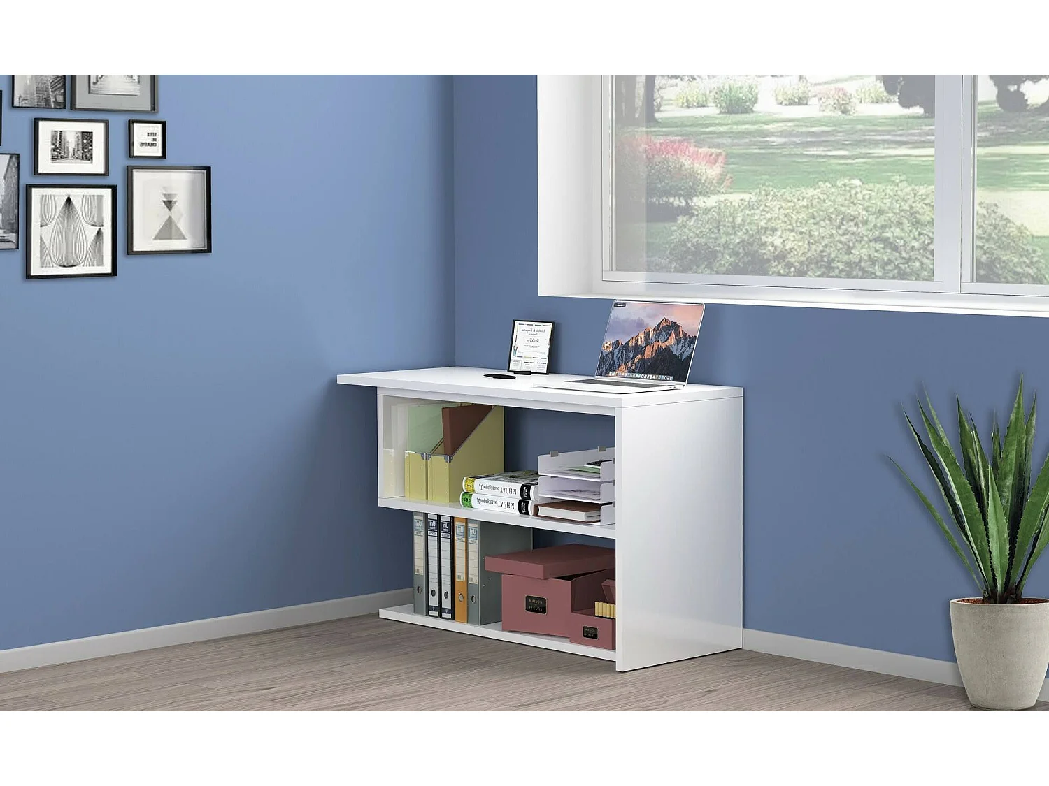 Dascagn bureau, PC-hoekbureau, Multifunctionele kantoortafel, Ruimtebesparend bureau met meerdere posities, 100% Made in Italy, 120x50h75 cm, Glanzend wit