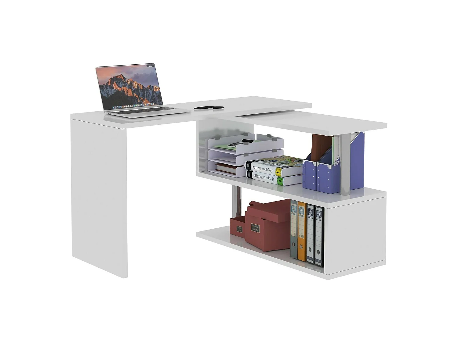 Bureau Dascagn, Bureau PC d'angle, Table de bureau polyvalente, Bureau multi-positions gain de place, 100% Made in Italy, 120x50h75 cm, Blanc brillant