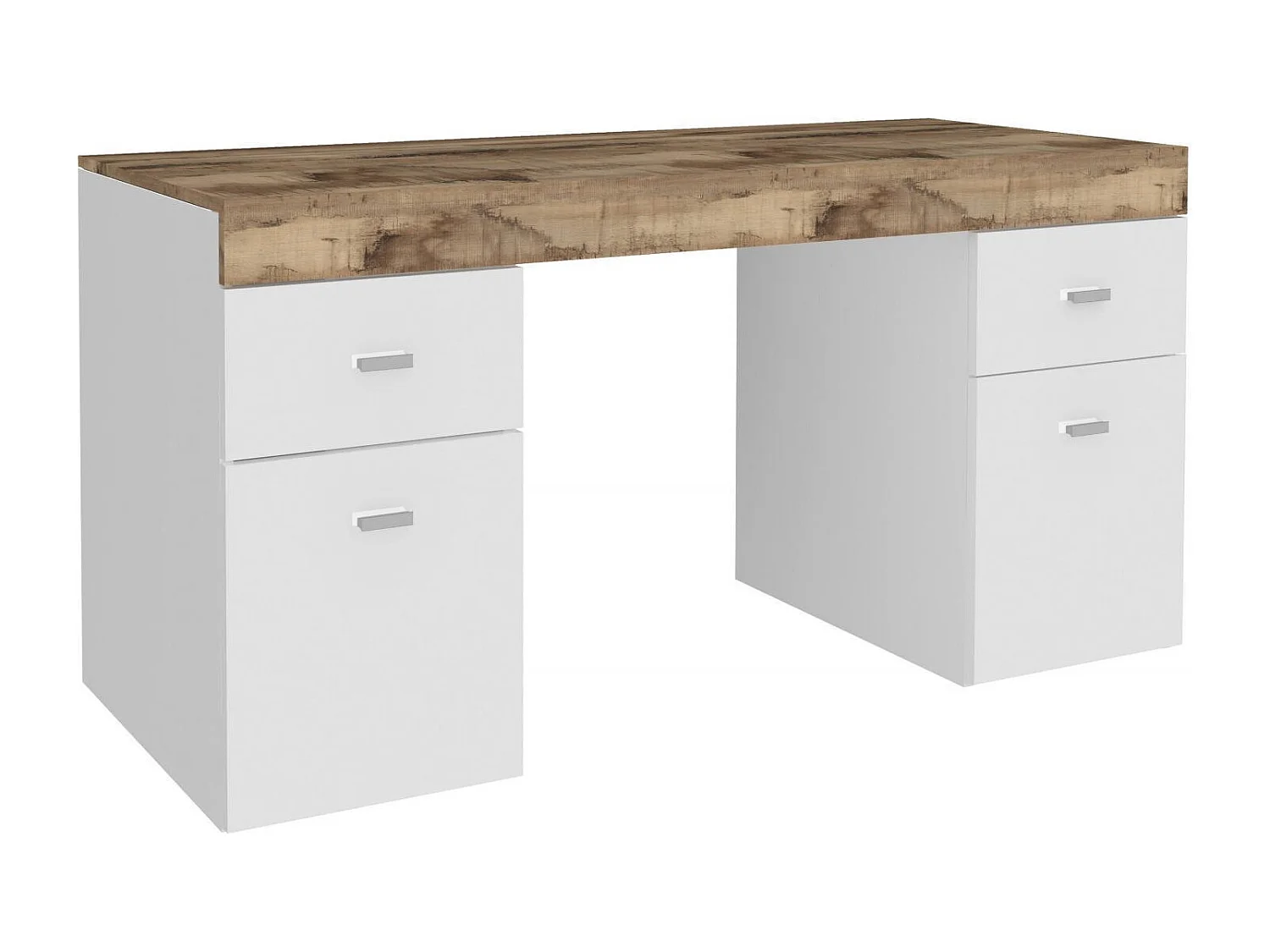 Dbro bureau, lineair pc-bureau, multifunctionele kantoortafel, ruimtebesparend bureau, 100% Made in Italy, 130x60h75 cm, glanzend wit en esdoorn