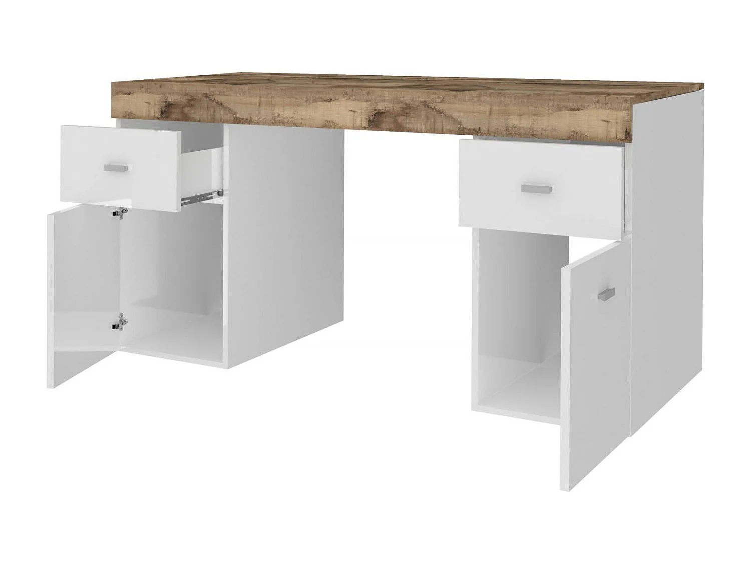 Dbro bureau, lineair pc-bureau, multifunctionele kantoortafel, ruimtebesparend bureau, 100% Made in Italy, 130x60h75 cm, glanzend wit en esdoorn