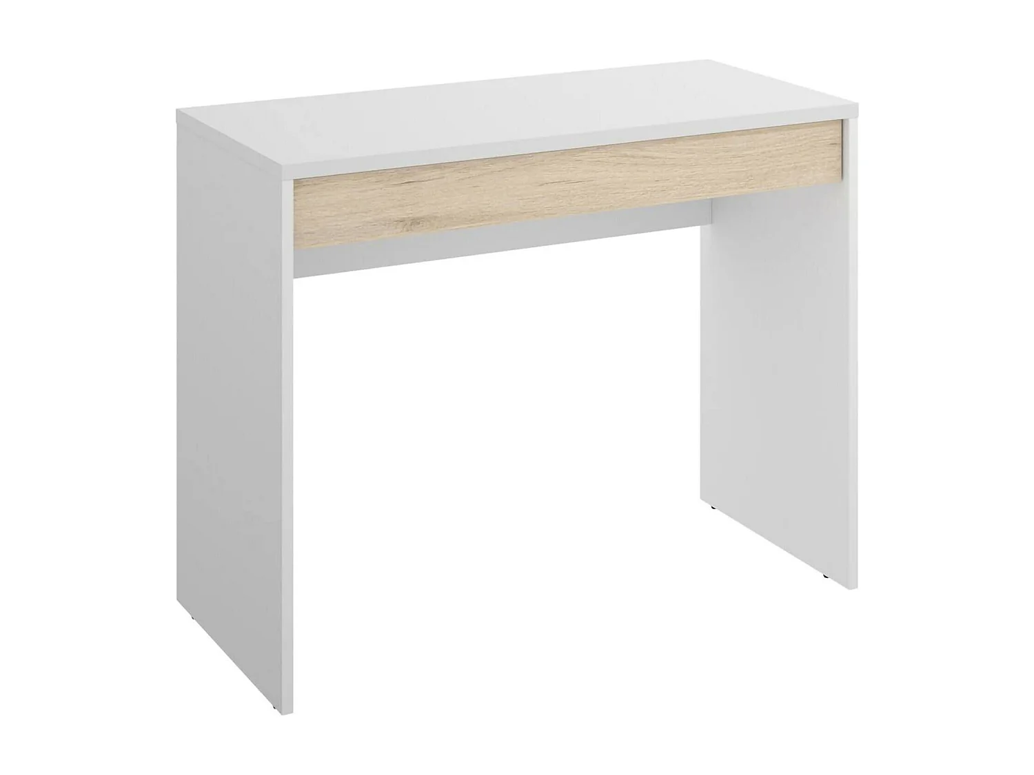 Bureau perforé, Bureau polyvalent peu encombrant, Table d'étude linéaire avec 1 tiroir, 90x50h74 cm, Blanc et Chêne