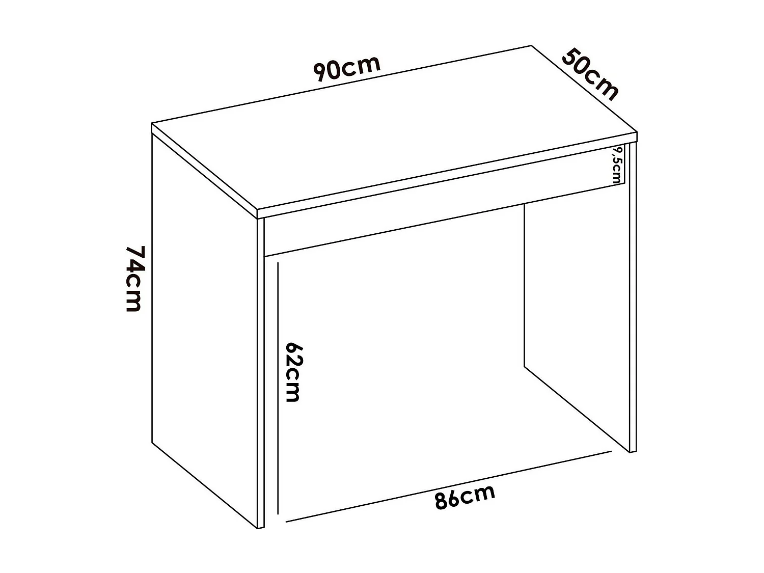 Bureau perforé, Bureau polyvalent peu encombrant, Table d'étude linéaire avec 1 tiroir, 90x50h74 cm, Blanc et Chêne