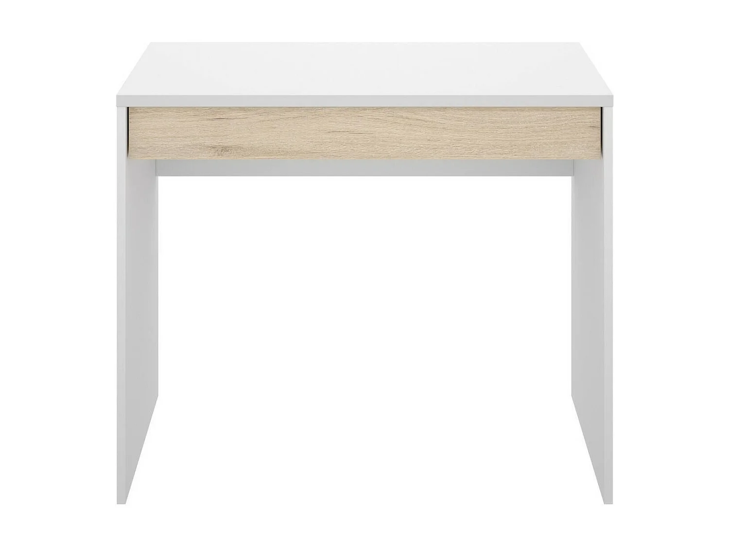 Bureau perforé, Bureau polyvalent peu encombrant, Table d'étude linéaire avec 1 tiroir, 90x50h74 cm, Blanc et Chêne