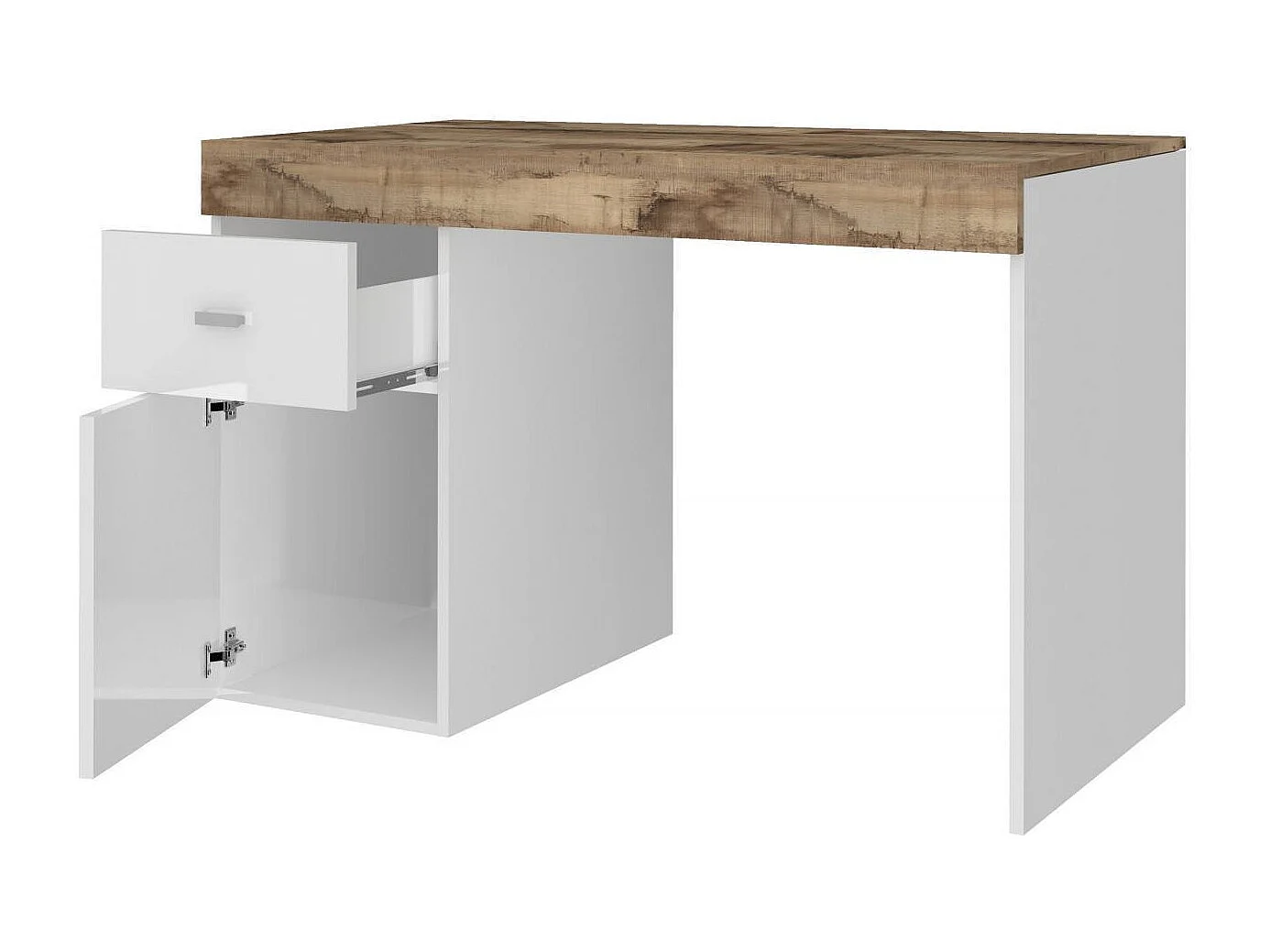 Daucell bureau, Lineair PC-bureau, Multifunctionele kantoortafel, Ruimtebesparend bureau, 100% Made in Italy, 100x60h75 cm, Glanzend wit en esdoorn