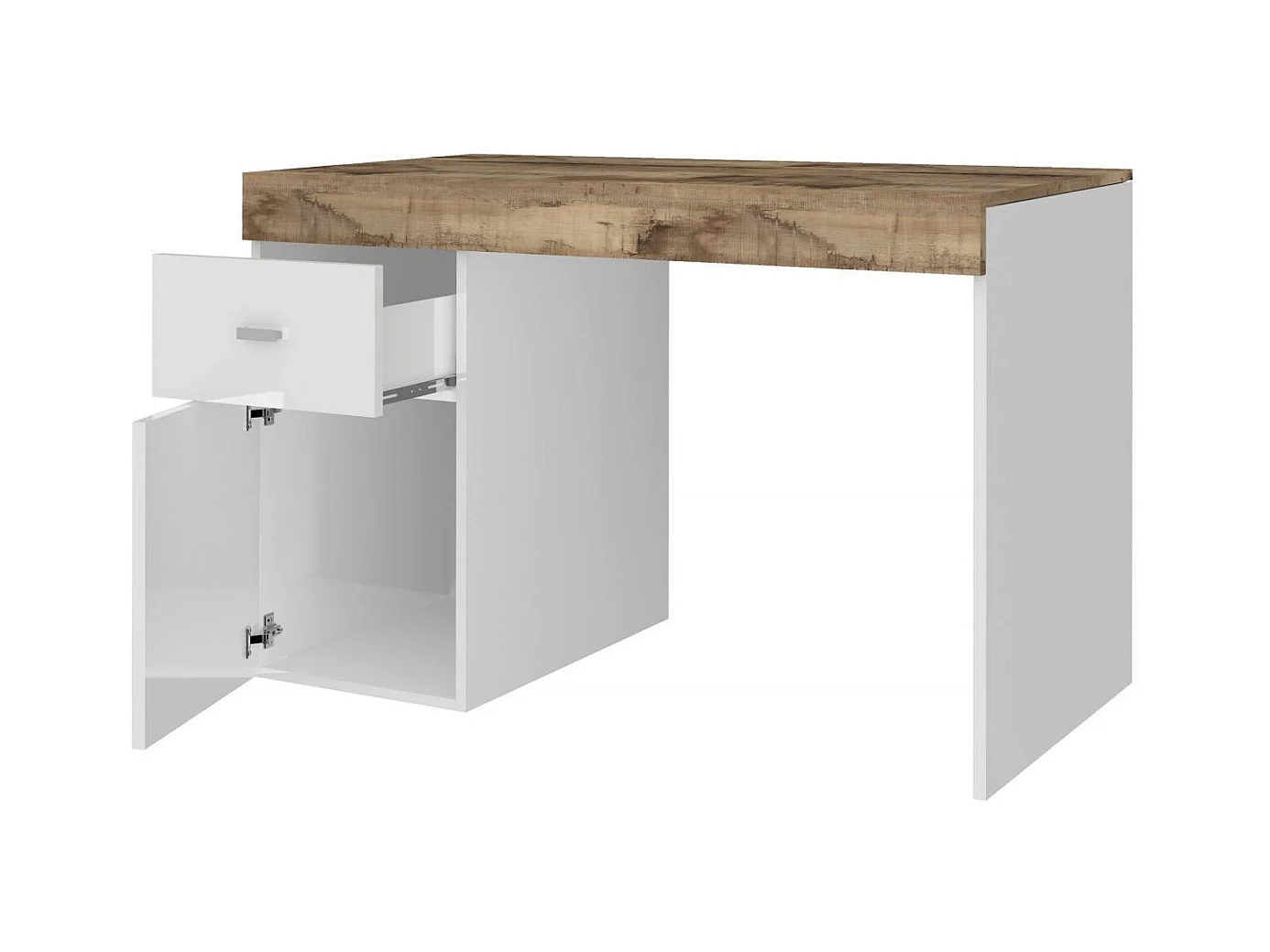 Daucell bureau, Lineair PC-bureau, Multifunctionele kantoortafel, Ruimtebesparend bureau, 100% Made in Italy, 100x60h75 cm, Glanzend wit en esdoorn