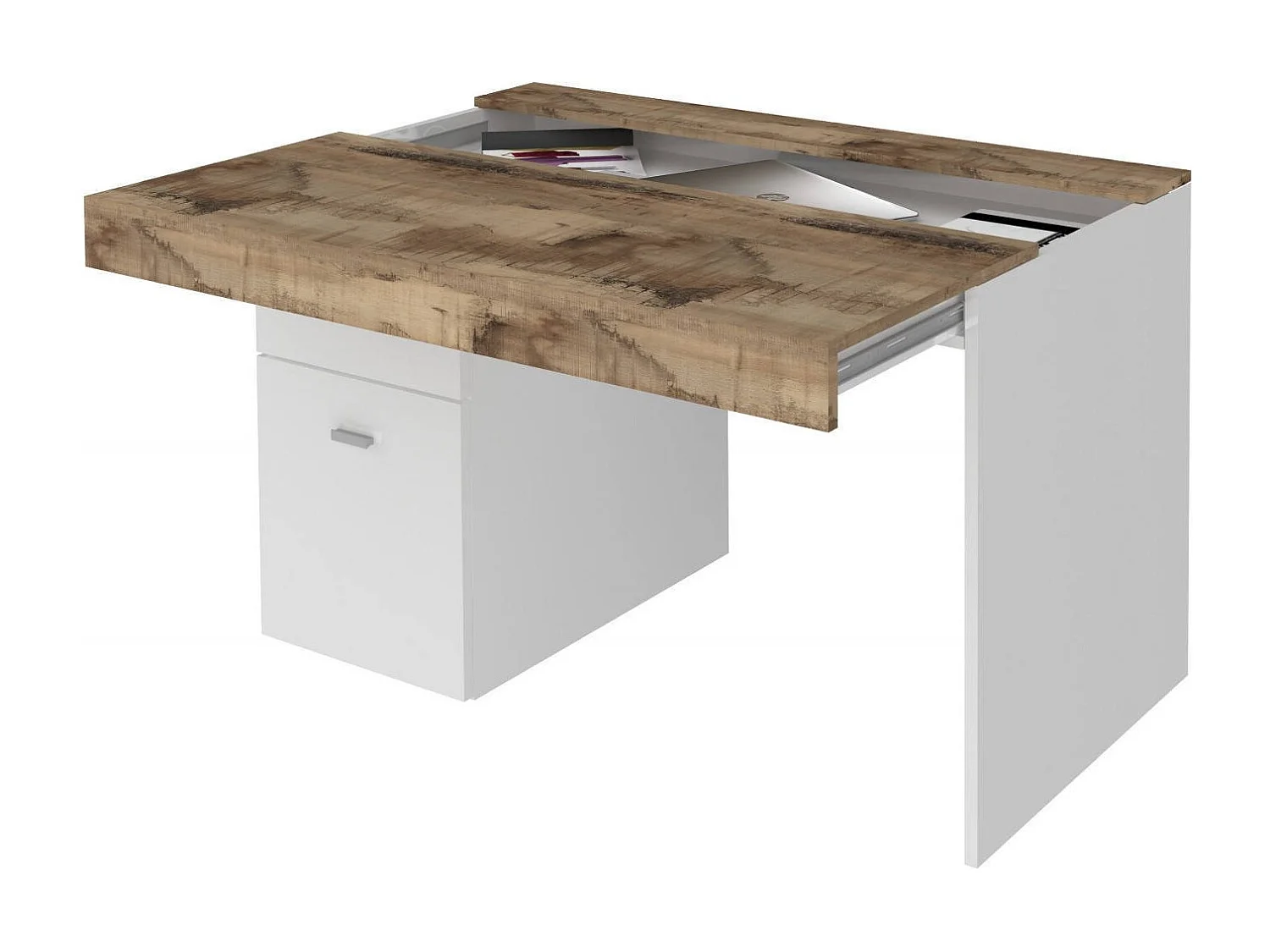 Bureau Daucell, Bureau PC Linéaire, Table de bureau polyvalente, Bureau peu encombrant, 100% Made in Italy, 100x60h75 cm, Blanc brillant et Érable