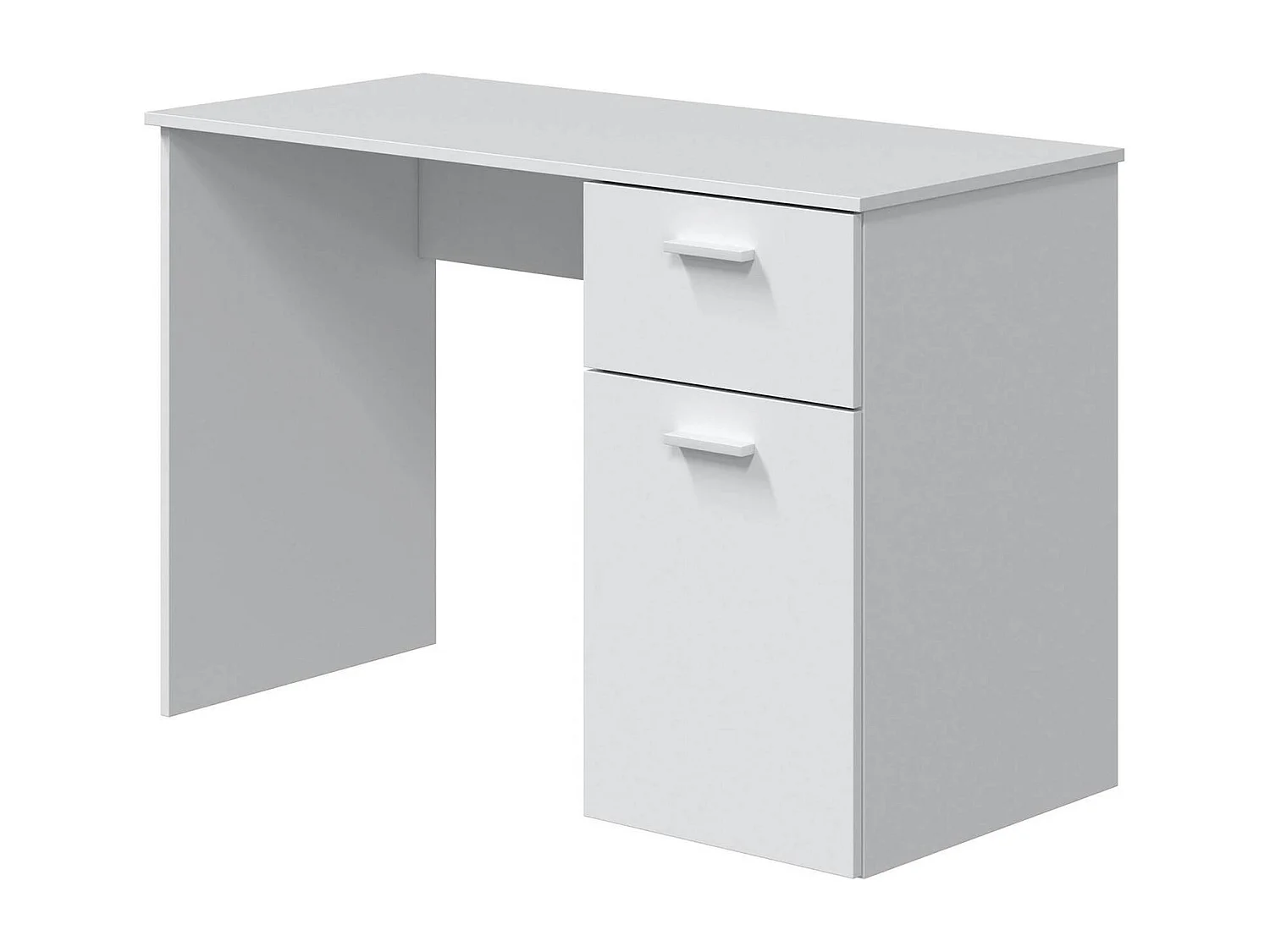 Schreibtisch Dhaver, Schreibtisch mit 1 Schublade und 1 Tür, Arbeits- oder Bürotisch für PC, 108x50h73 cm, Weiß