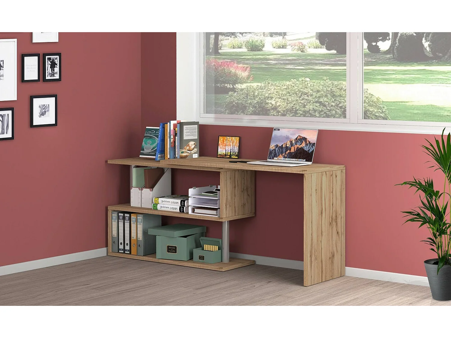 Mesa Dascagn, Mesa de canto para PC, Mesa de escritório multiuso, Mesa multiposições que economiza espaço, 100% Fabricado na Itália, 120x50h75 cm, Carvalho