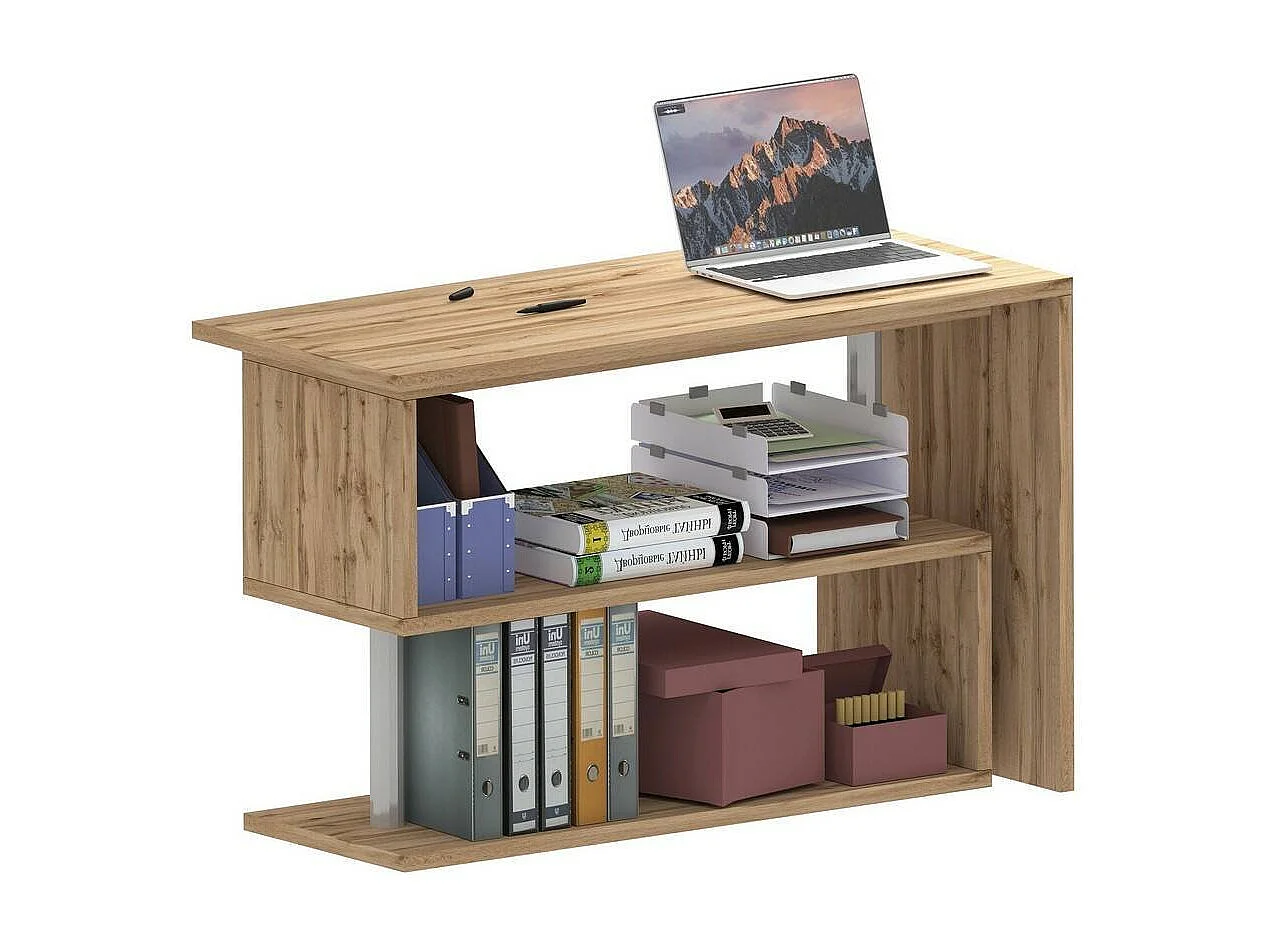 Bureau Dascagn, Bureau PC d'angle, Table de bureau polyvalente, Bureau gain de place multi-positions, 100% Made in Italy, 120x50h75 cm, Chêne