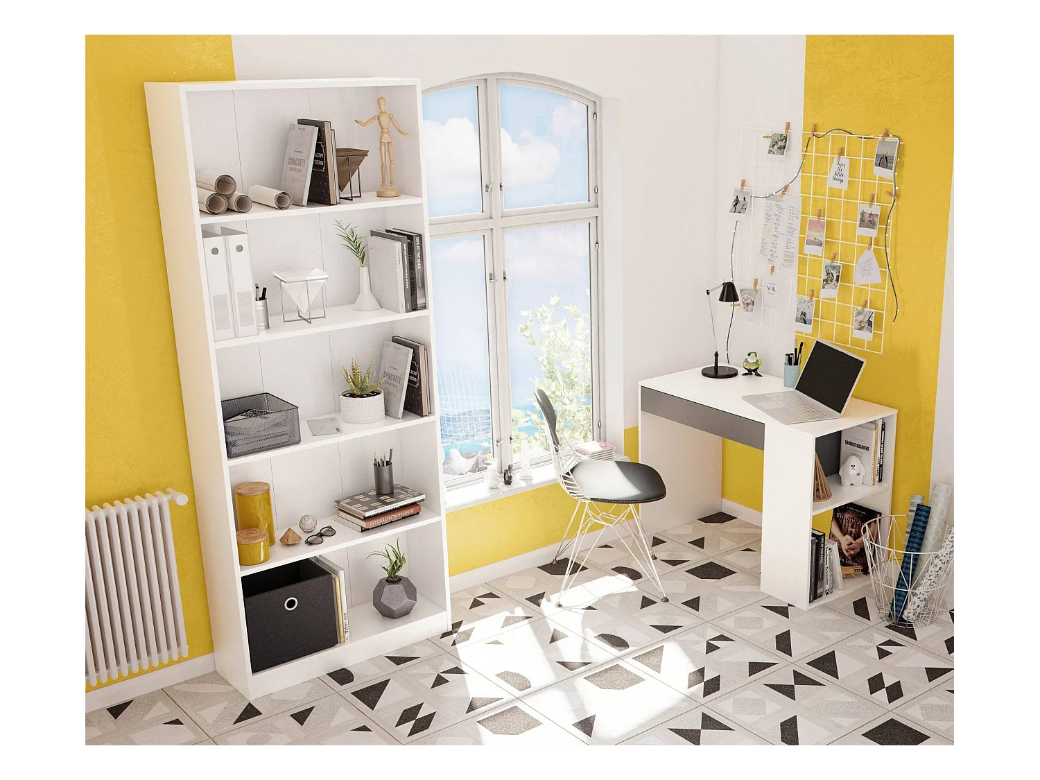 Danani Bureau, Omkeerbaar multifunctioneel bureau met lade, Studeer- of kantoortafel voor pc, 101x50h73 cm, Wit en Antraciet