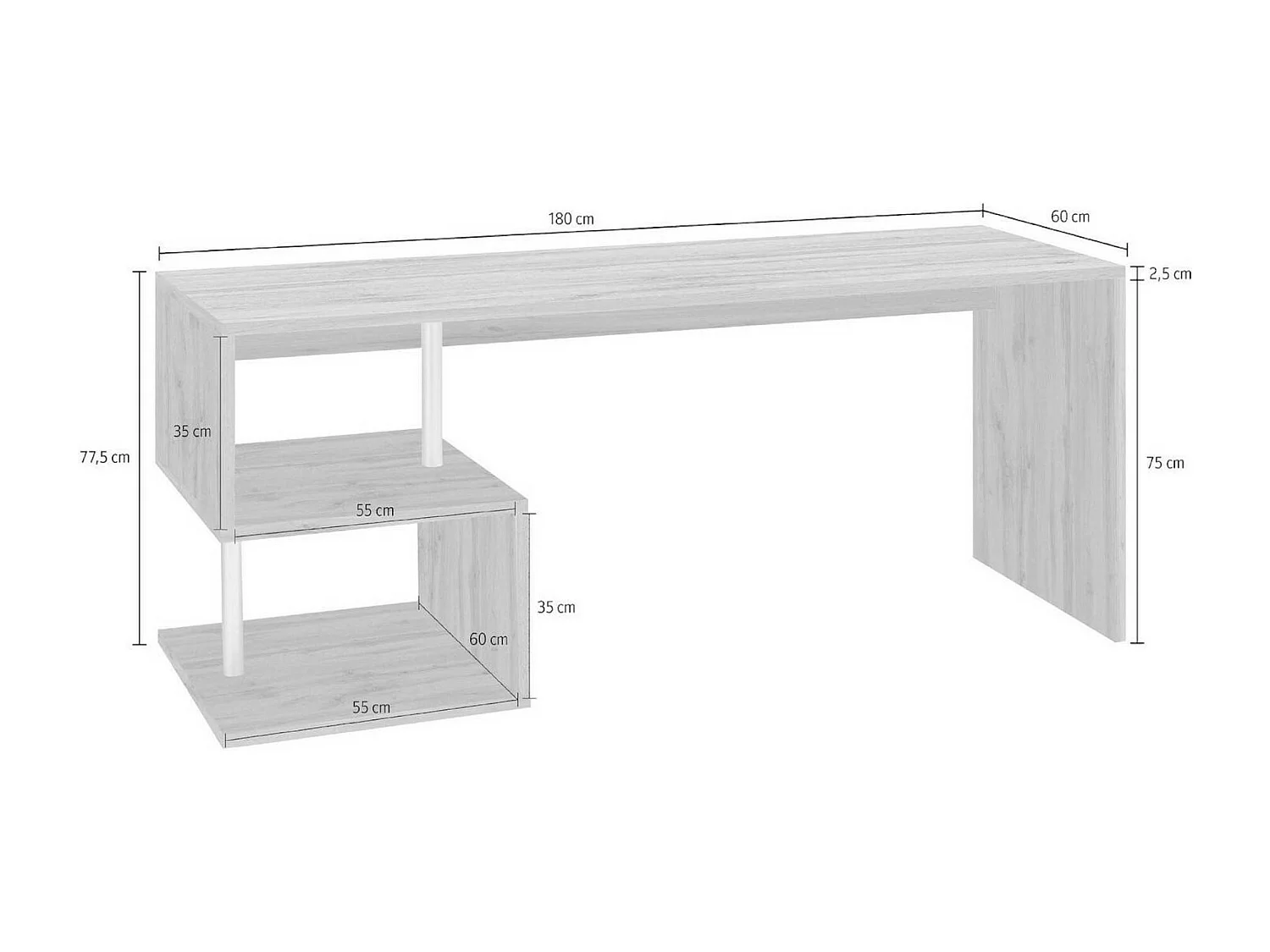 Dmarusi bureau, Lineair pc-bureau, multifunctionele kantoortafel, ruimtebesparend bureau met meerdere posities, 100% gemaakt in Italië, 180x60h78 cm, eiken