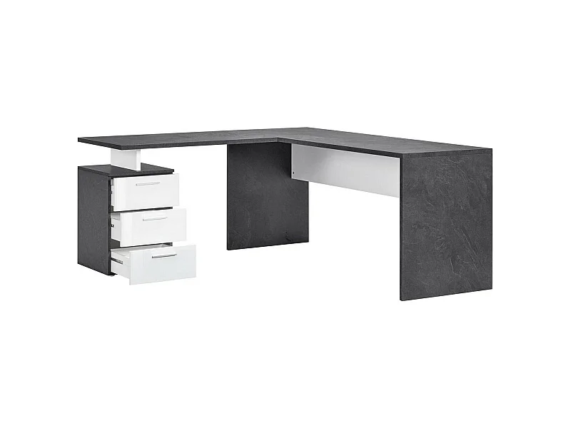 Dguarin Desk, Bureau PC d'angle, Table de bureau polyvalente, Bureau gain de place multi-positions, 100% Made in Italy, 160x60h75 cm, Ardoise et Blanc Brillant