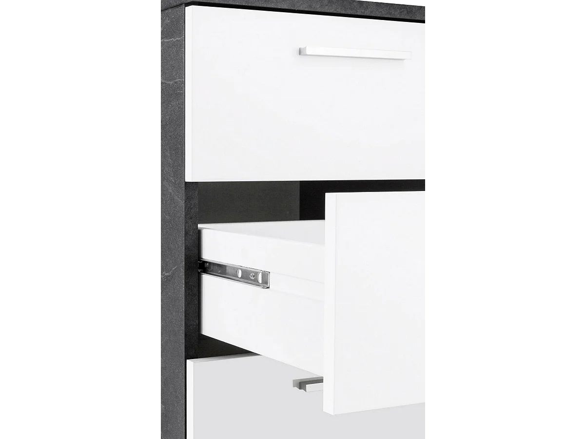 Dguarin Desk, Bureau PC d'angle, Table de bureau polyvalente, Bureau gain de place multi-positions, 100% Made in Italy, 160x60h75 cm, Ardoise et Blanc Brillant