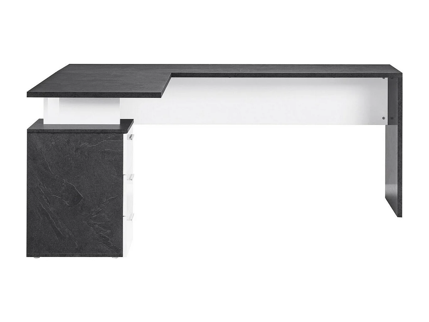 Dguarin Desk, Bureau PC d'angle, Table de bureau polyvalente, Bureau gain de place multi-positions, 100% Made in Italy, 160x60h75 cm, Ardoise et Blanc Brillant