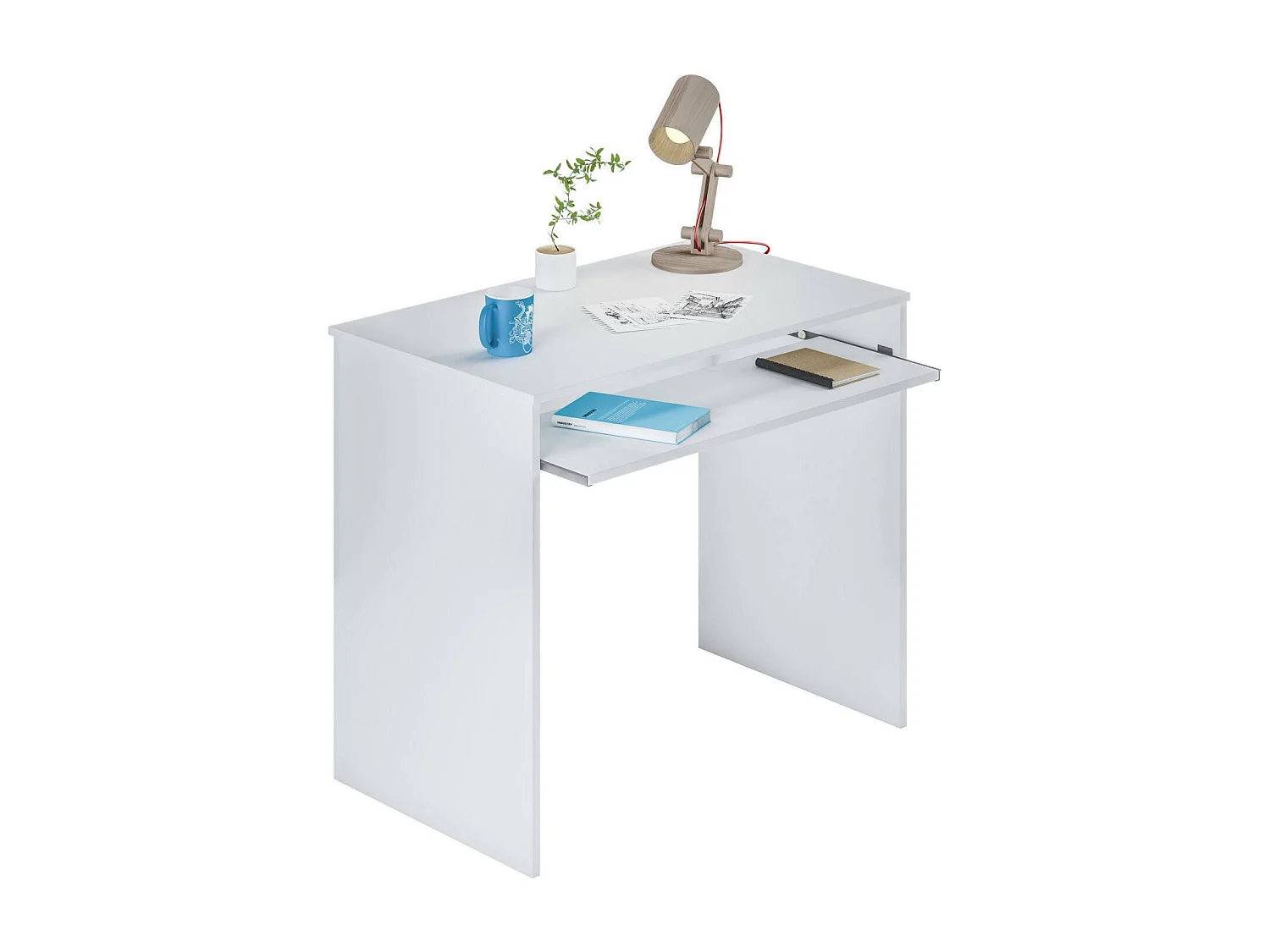 Schreibtisch Dcapezz, Schreibtisch mit Regal, PC-Halter Arbeitstisch für Büro oder Schlafzimmer, Schreibtisch, 90x54h79 cm, WeiÃŸ