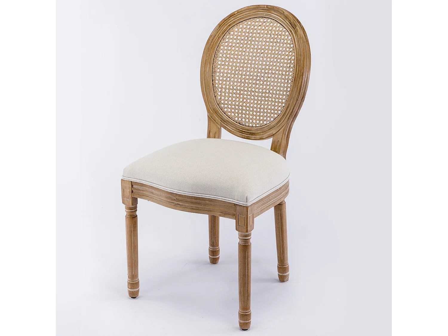 Lote de 4 tumbonas con dossier en rotin - cuadro en macizo de bois - Beige