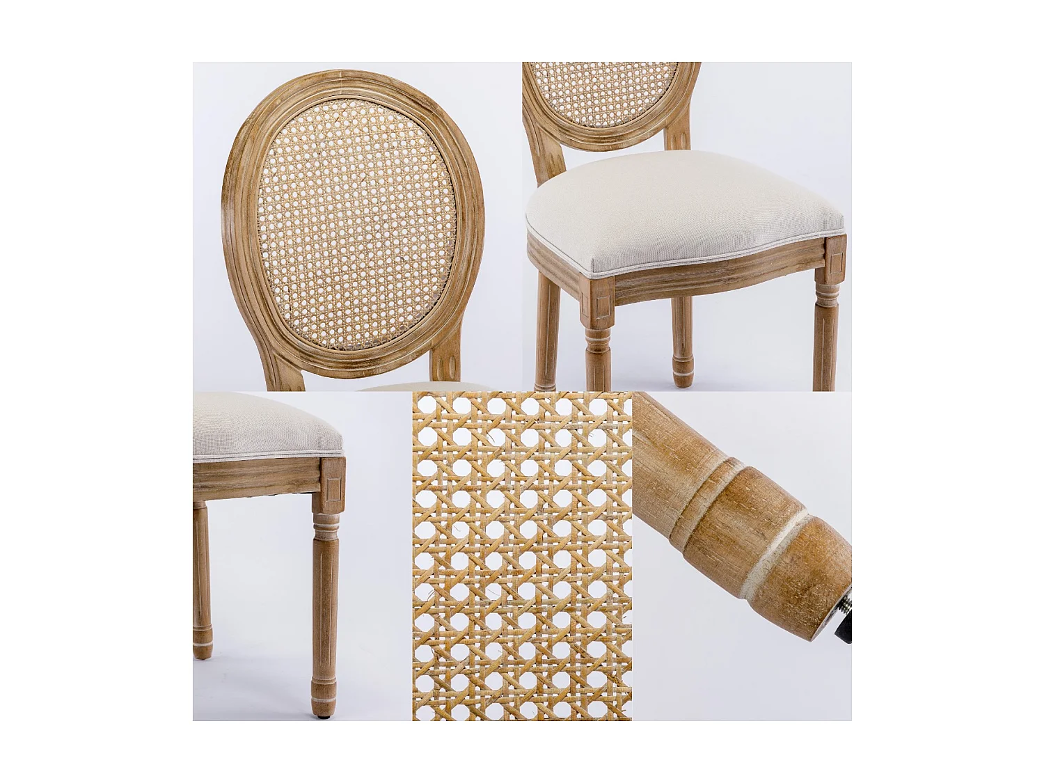 Lote de 4 tumbonas con dossier en rotin - cuadro en macizo de bois - Beige