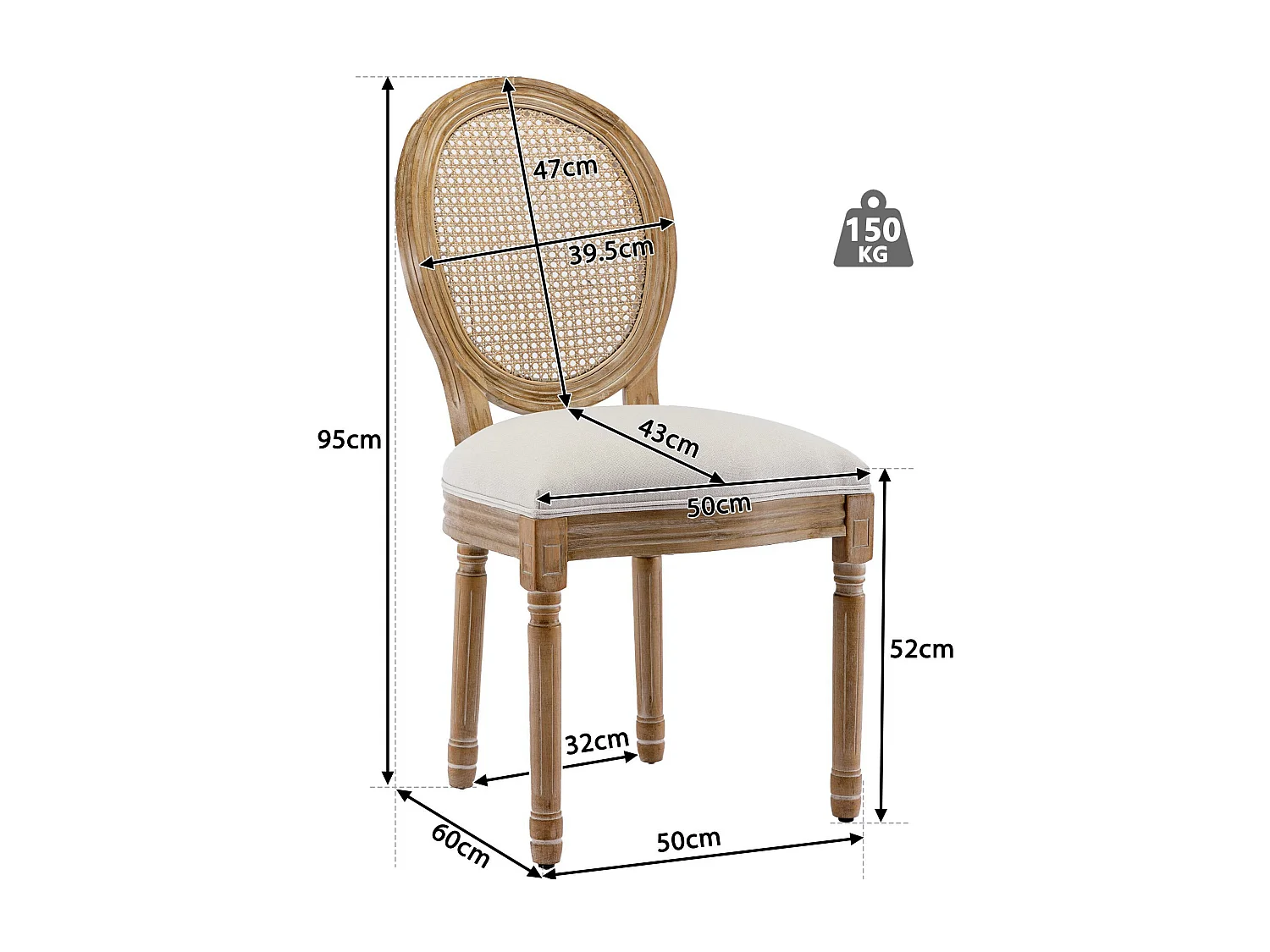 Lote de 4 tumbonas con dossier en rotin - cuadro en macizo de bois - Beige