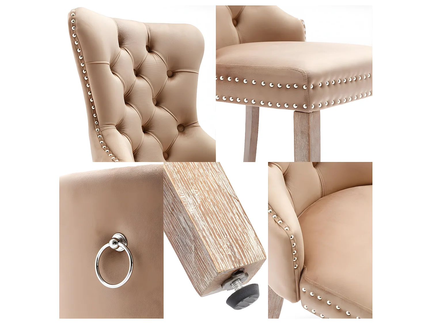 Lot de 2 chaises en velours - pieds en bois massif - naturel