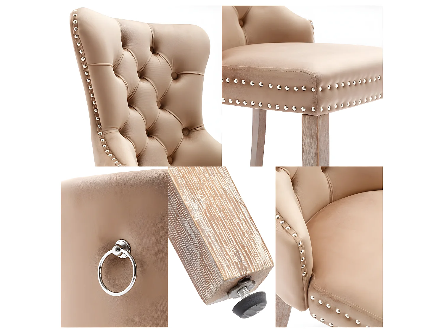 Set van 2 fluwelen stoelen - massief houten poten - naturel