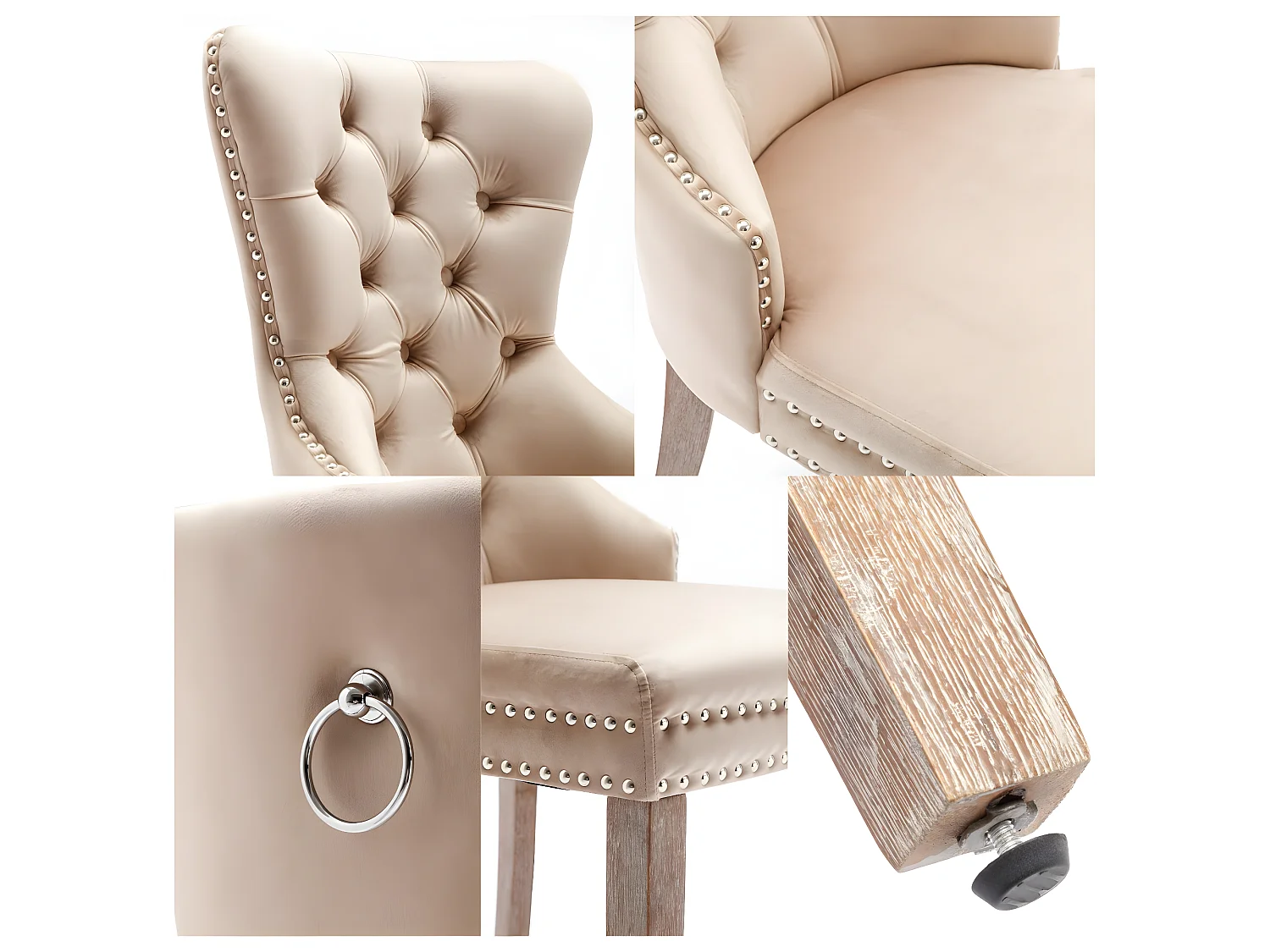 Set di 4 sedie in velluto - gambe in legno massiccio - beige