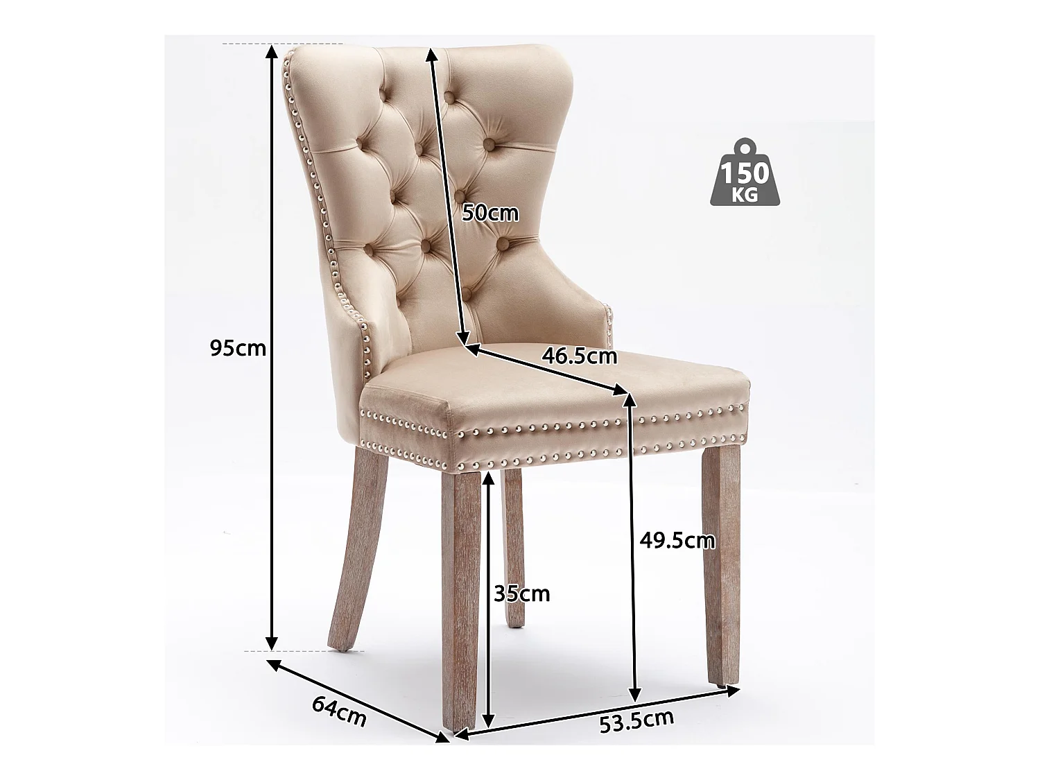 Set di 4 sedie in velluto - gambe in legno massiccio - beige