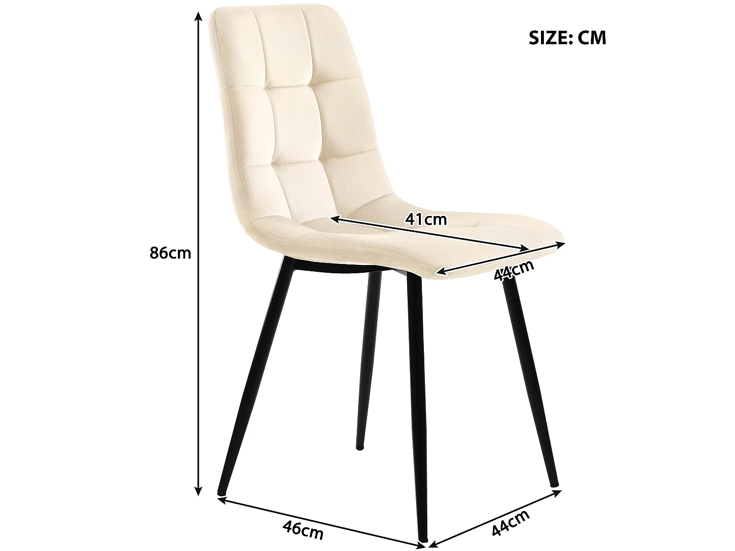 Set 4 Sedie per sala da pranzo - struttura in metallo - tessuto in velluto - beige