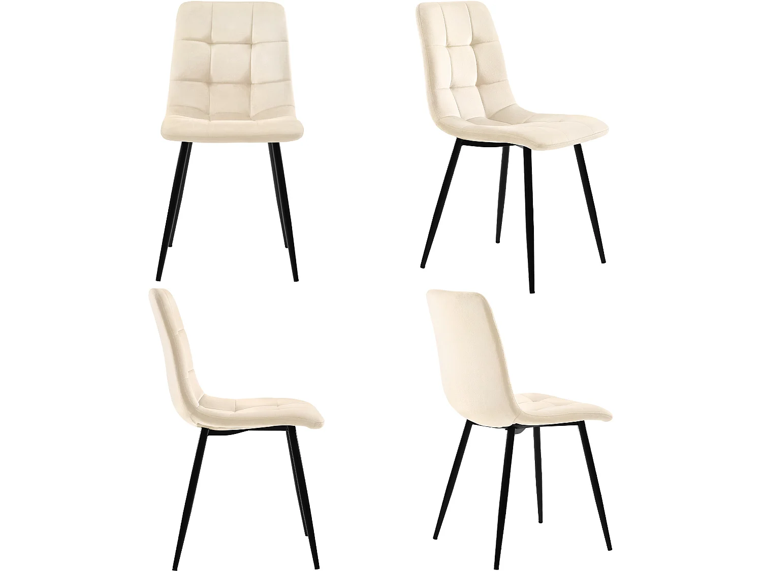 Set 4 Sedie per sala da pranzo - struttura in metallo - tessuto in velluto - beige