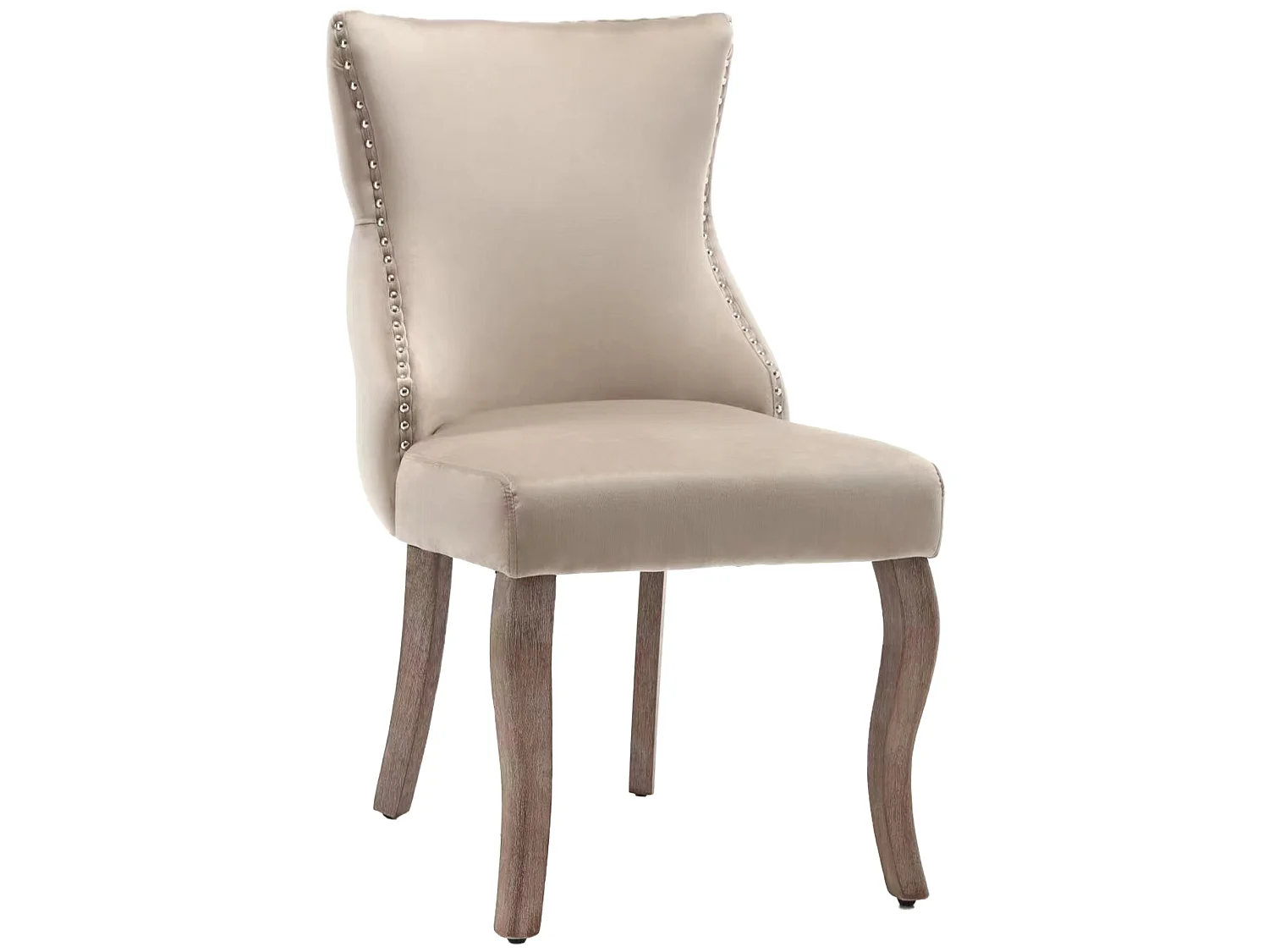 Lot de 4 chaises gondole en velours - pieds en bois massif - Beige