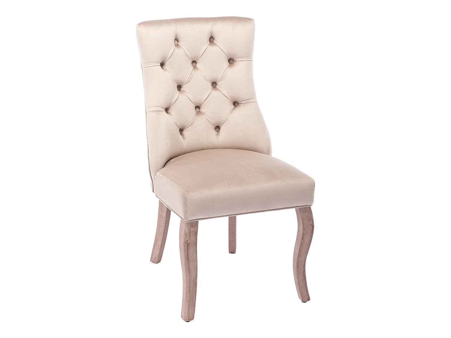 Lot de 6 chaises de salle à manger en velours - matelassage de boutons - Beige