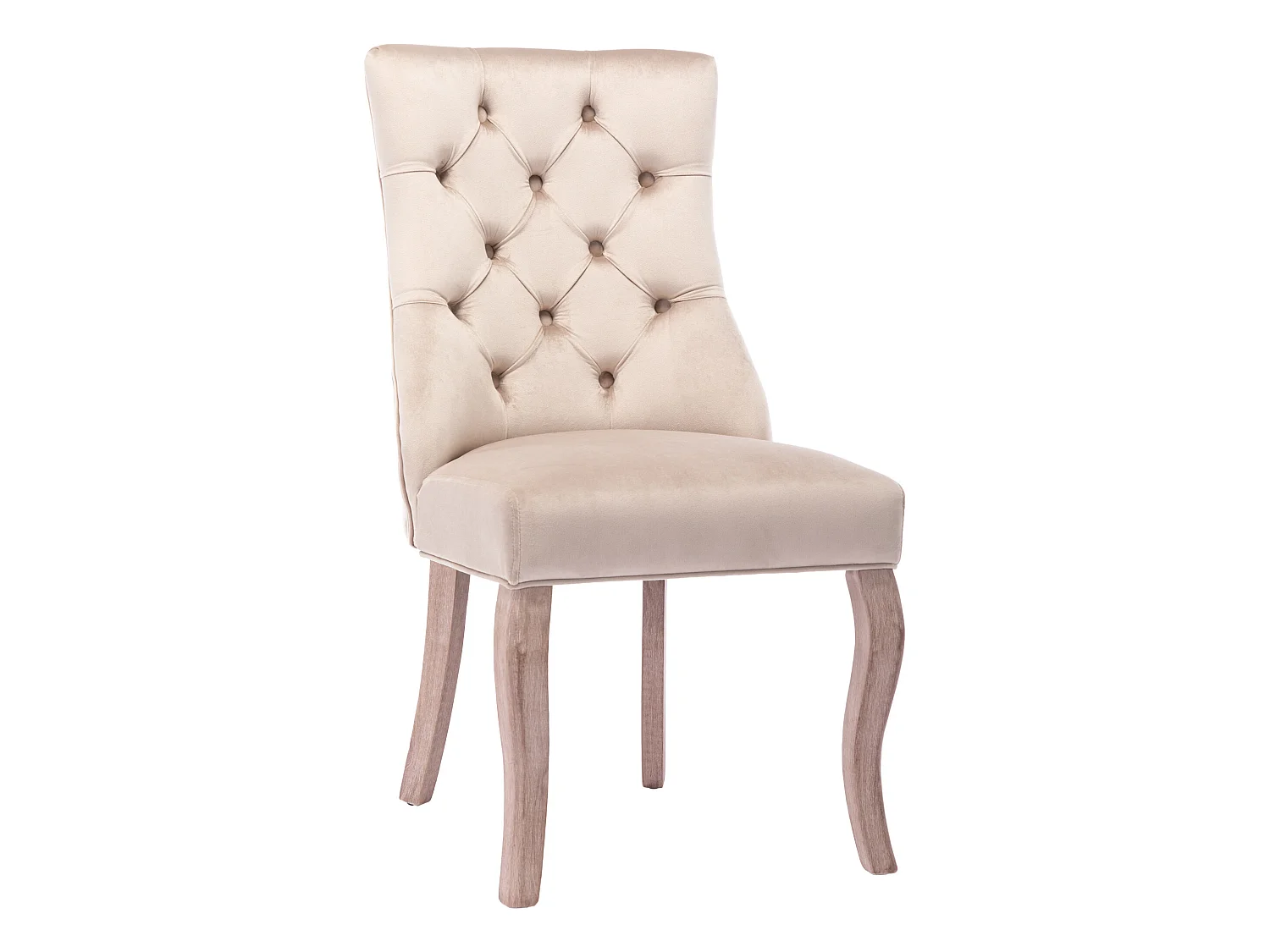 Lot de 6 chaises de salle à manger en velours - matelassage de boutons - Beige