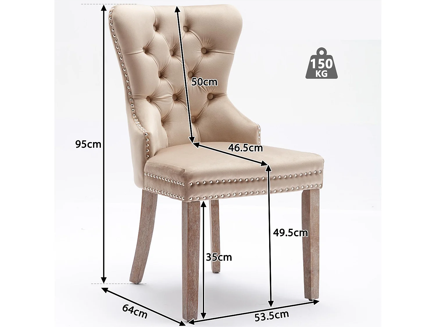 Set di 6 sedie in velluto - gambe in legno massiccio - beige