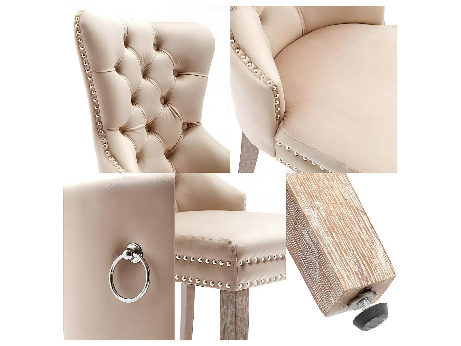 Conjunto de 6 cadeiras em veludo - pernas em madeira maciça - bege