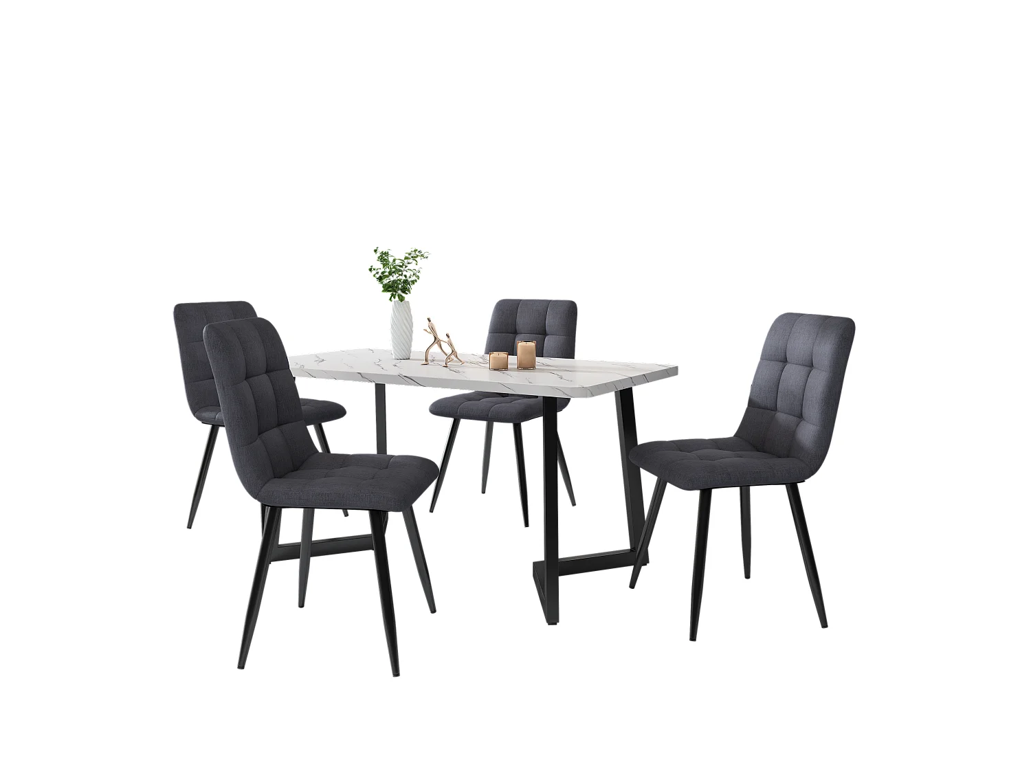 Lot de 4 Chaises de salle à manger - structure en métal - tissu en lin - gris clair