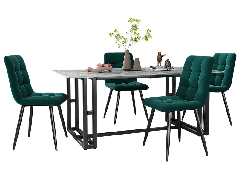 Juego de 4 sillas de comedor - estructura de metal - tela de terciopelo - verde