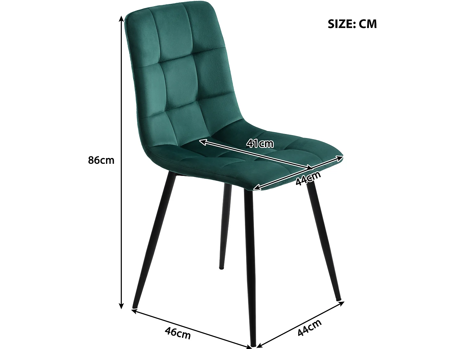 Set van 4 eetkamerstoelen - metalen structuur - fluwelen stof - groen