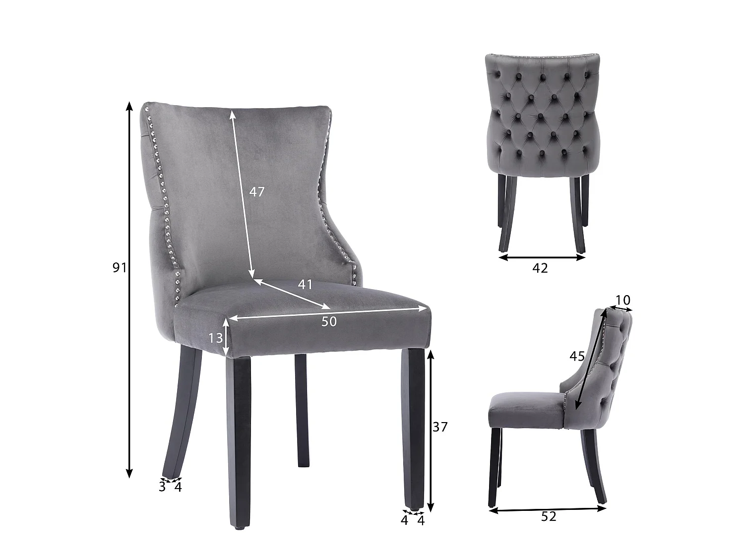 Set di 4 sedie gondola in velluto - gambe in legno massello - Grigio