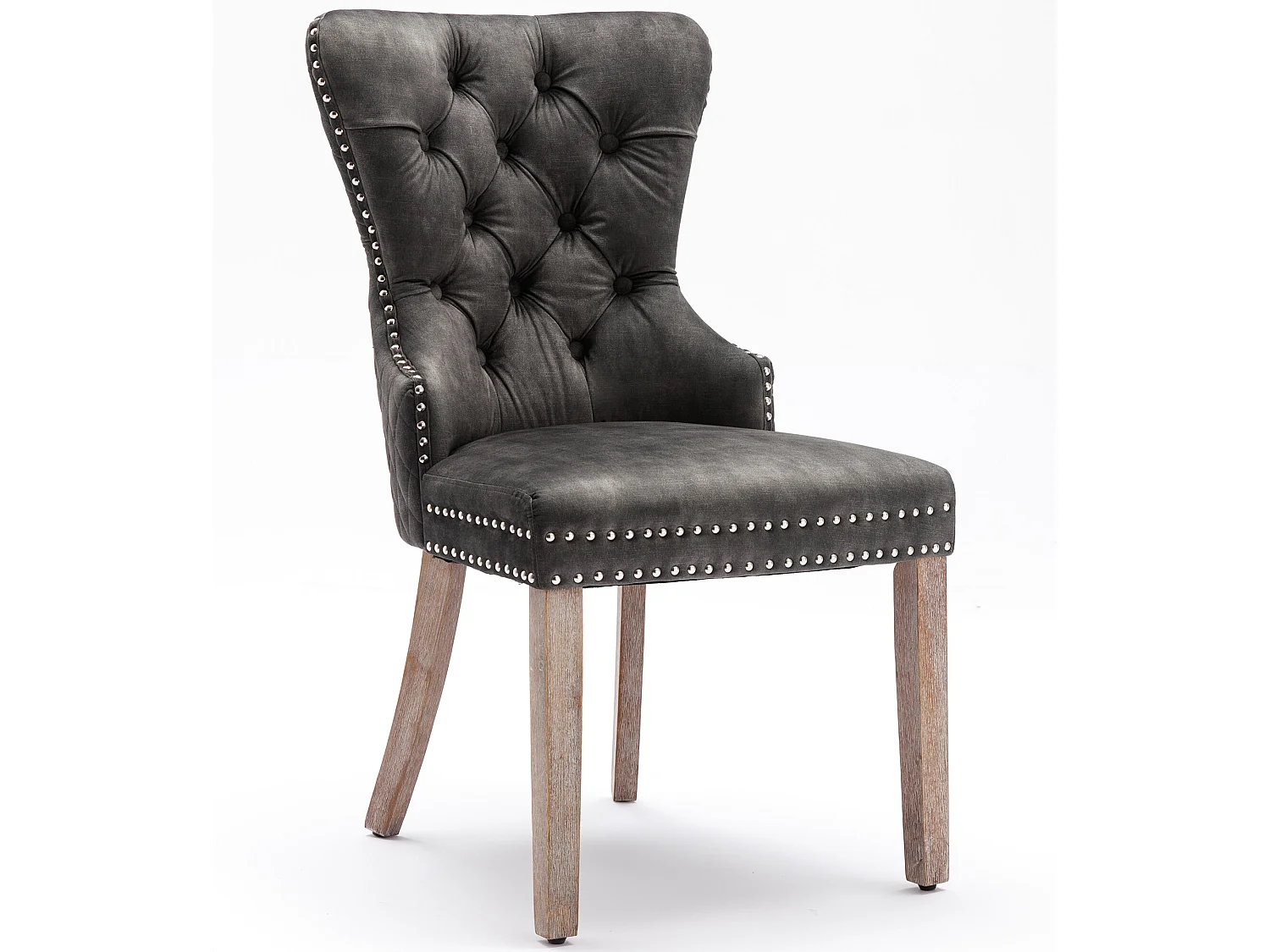 Set van 4 fluwelen stoelen - massief houten poten - grijs