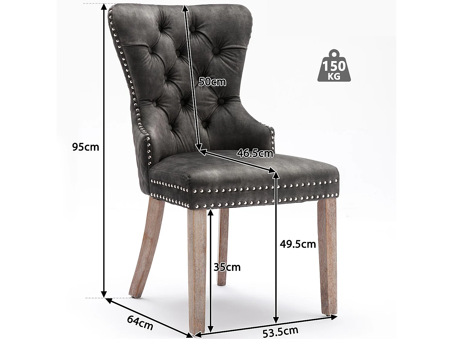 Set van 4 fluwelen stoelen - massief houten poten - grijs