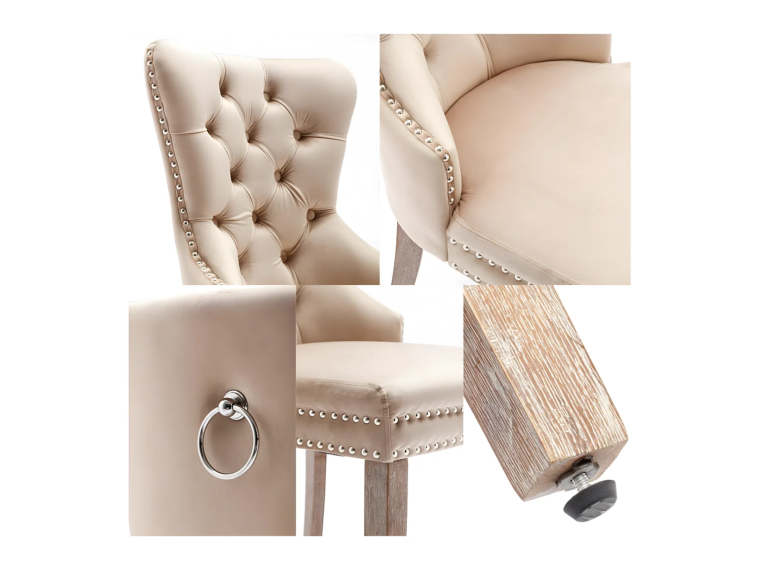 Lot de 2 chaises en velours - pieds en bois massif - beige