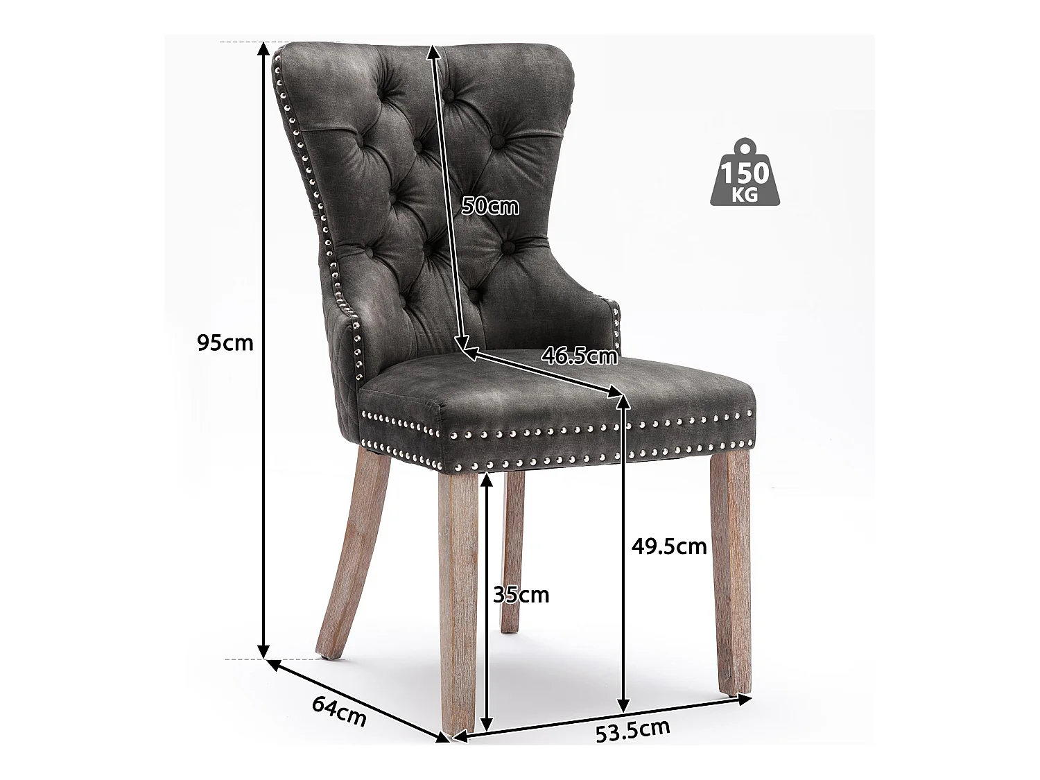 Juego de 6 sillas de terciopelo - patas de madera maciza - gris