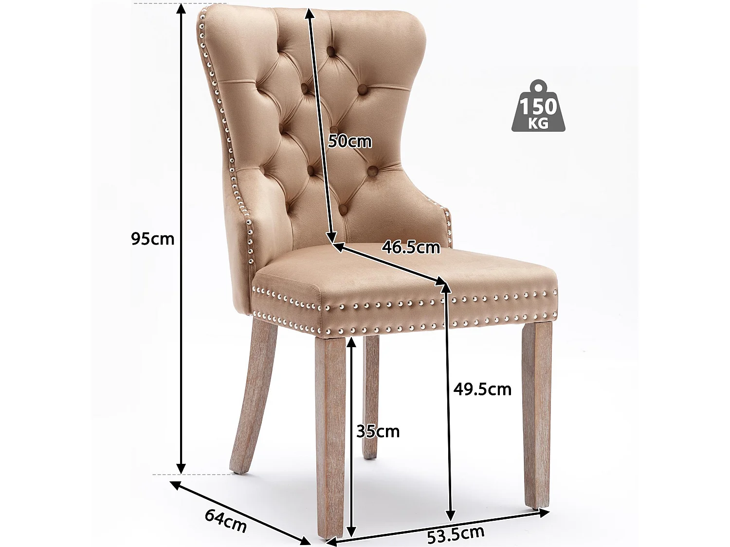 Set van 6 fluwelen stoelen - massief houten poten - naturel