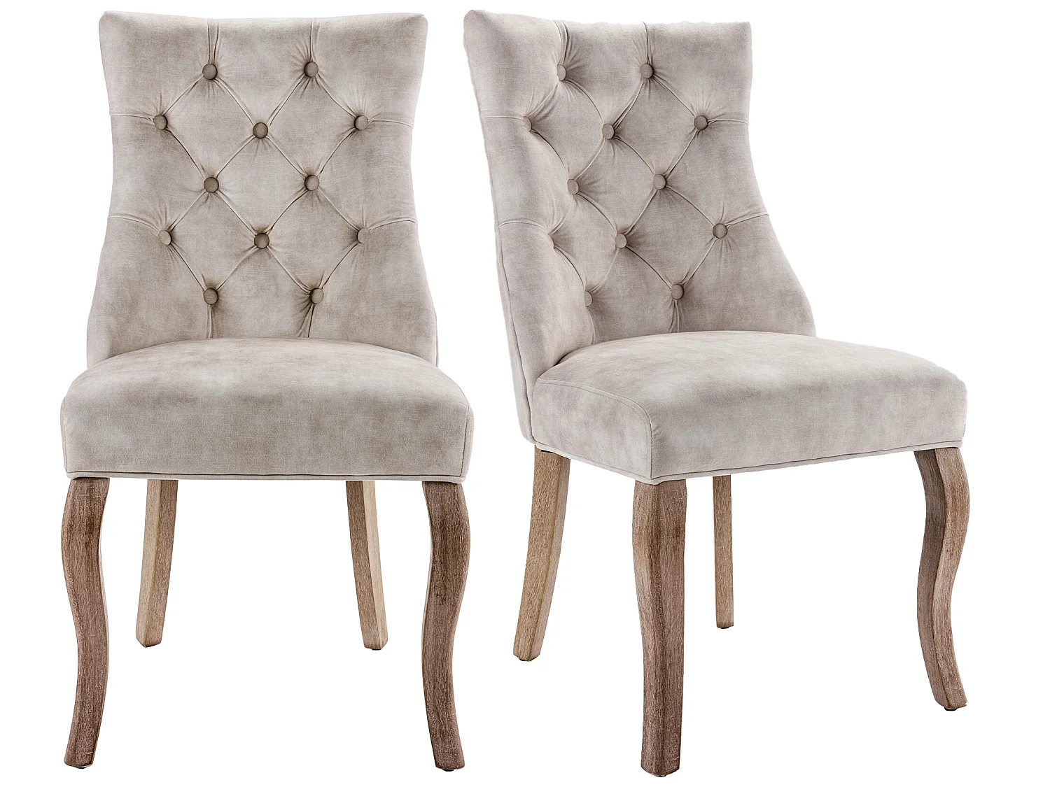 Set van 2 fluwelen eetkamerstoelen - gewatteerde knopen - Crème