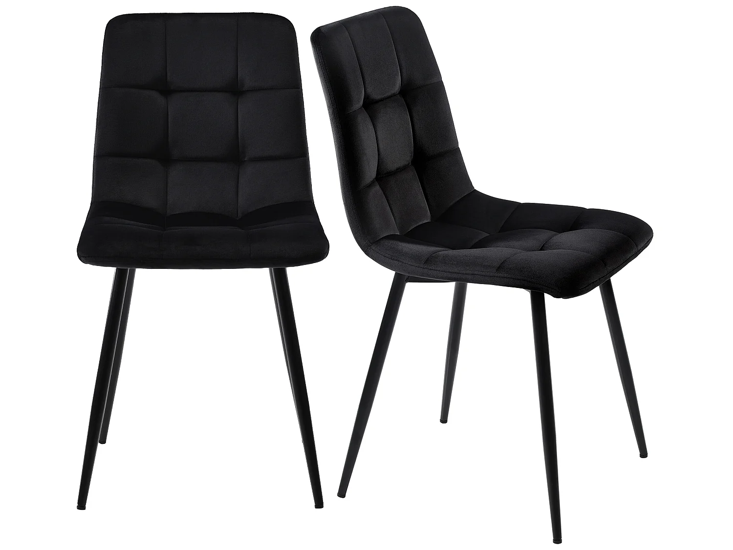 Lot de 4 Chaises de salle à manger - structure en métal - tissu en velours - noir