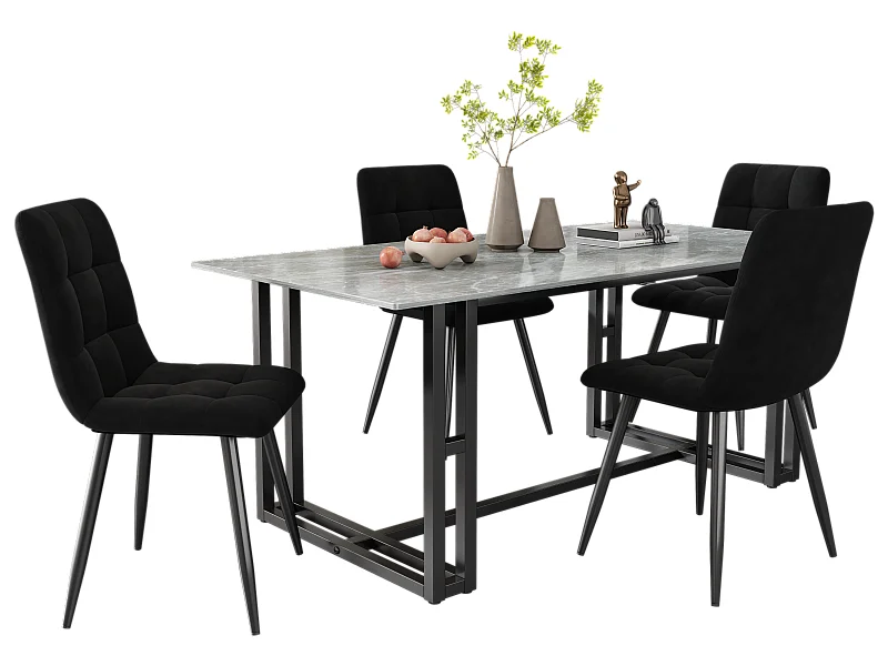 Set mit 4 Esszimmerstühlen – Metallstruktur – Samtstoff – Schwarz