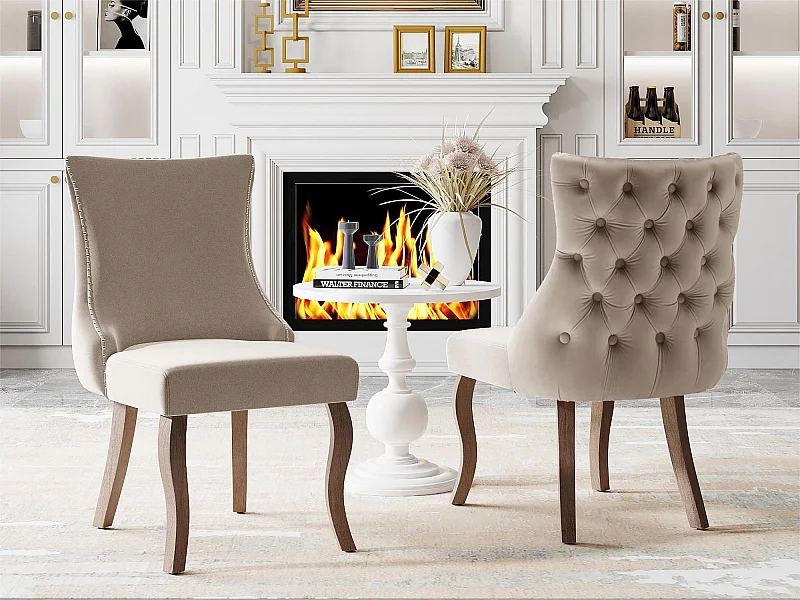 Set van 2 fluwelen gondelstoelen - massief houten poten - Beige